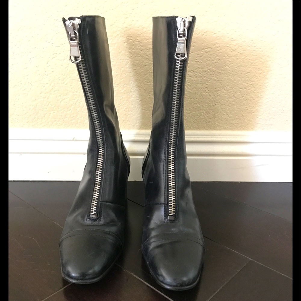 Black Zara Leather Zip Front Bootie